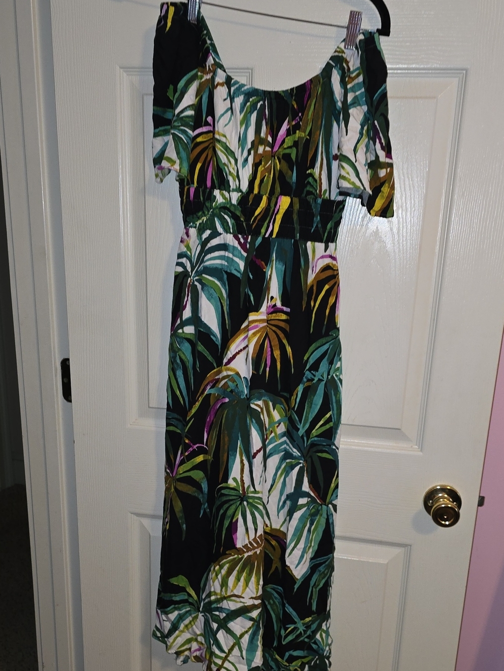 Soma Off-Shoulder Maxi Dress in Black, Green and White